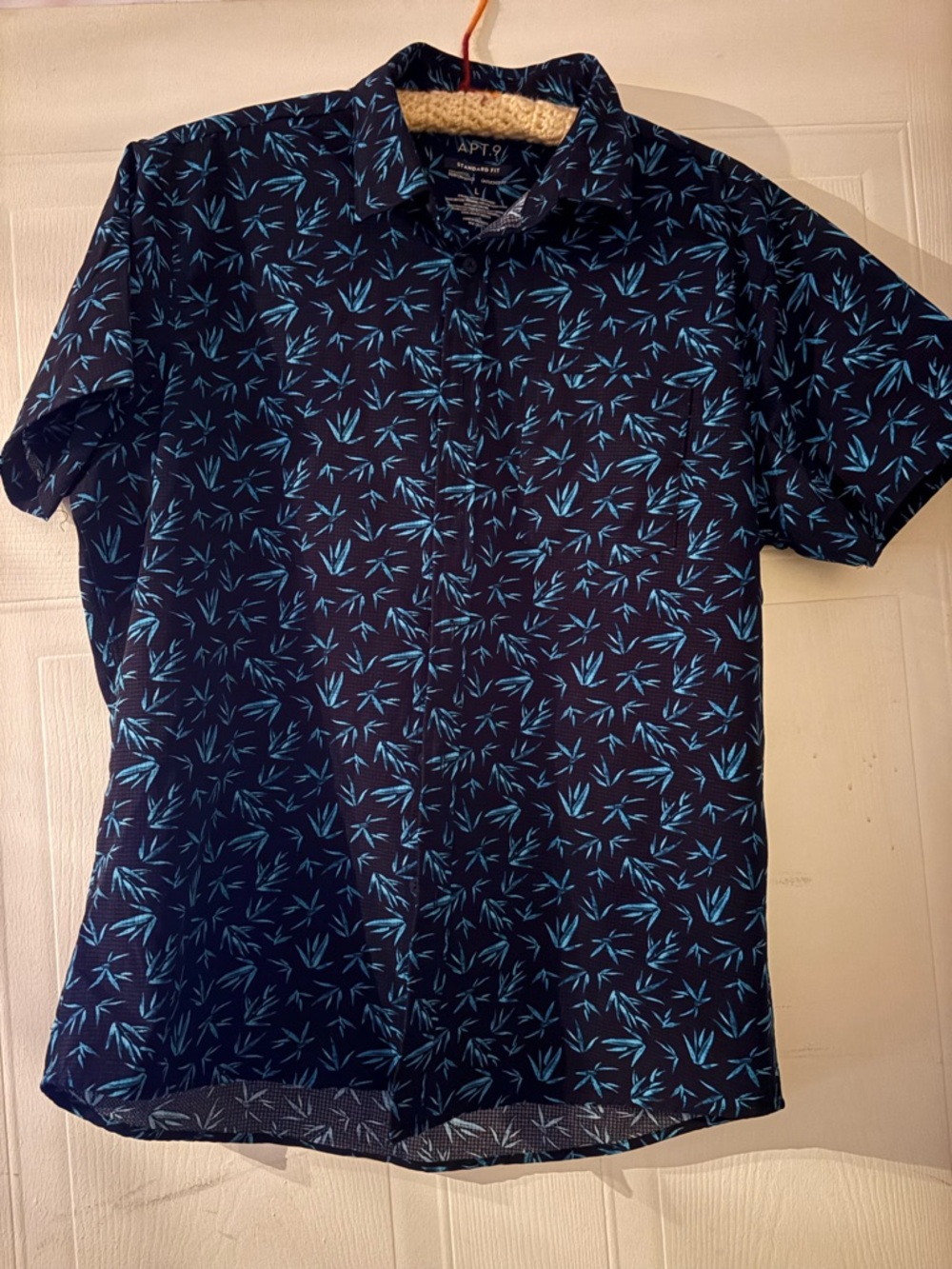 Apt. 9 Navy Short-Sleeve Button-Down Shirt with Light Blue Bamboo print